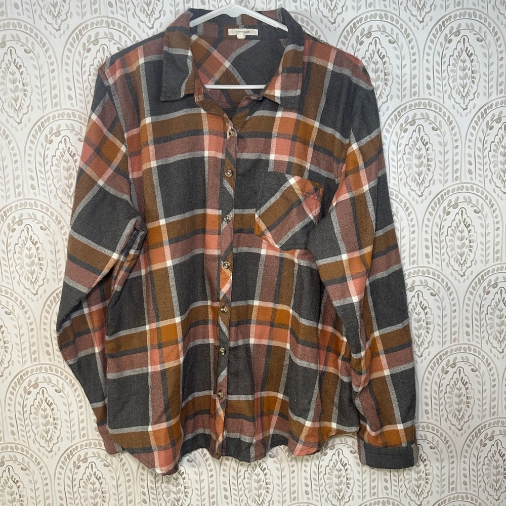 Maurices Women's Plaid Flannel Button Up Long Sleeve Orange Gray Pink Size XXL - Picture 1 of 9